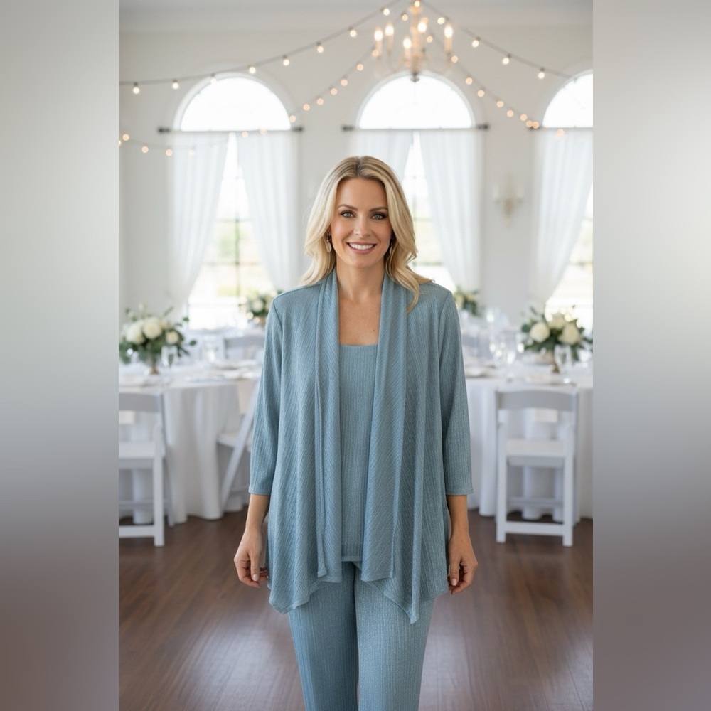 R&M Richards Blue Shimmer Twinset Jacket Attached Shell 2X Evening Top